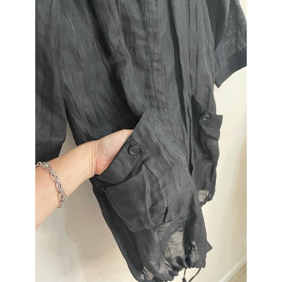 Simon Chang Black Jacket Dress Ruffle Neck 3/4 sleeves SZ 10 Tunic Long Top - Picture 10 of 14